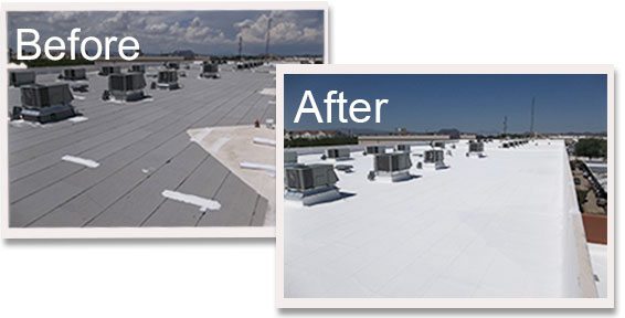 before and after commercial roof photo